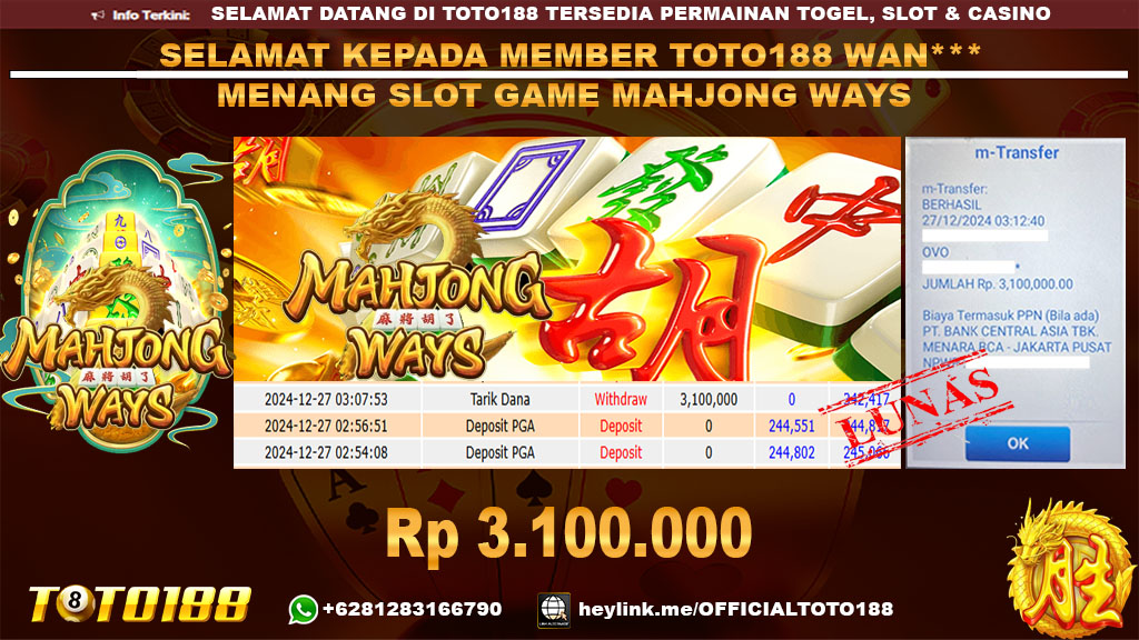 Bukti JP Kemenangan SLOT GAME MAHJONG WAYS 27 DES 24