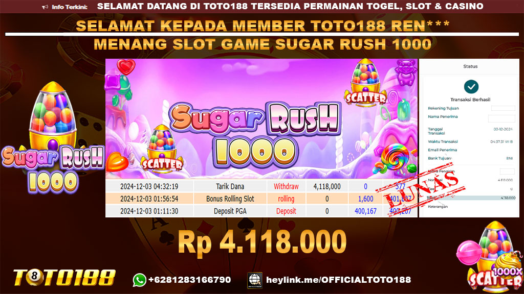 Bukti JP Kemenangan SLOT GAME SUGAR RUSH 1000 03 DES 24