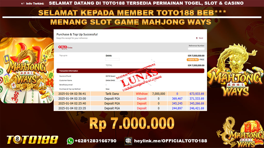 Bukti JP Kemenangan SLOT GAME MAHJONG WAYS 04 JAN 25