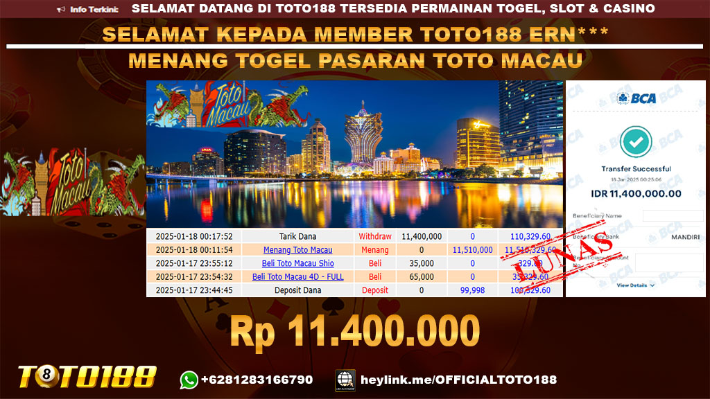 Bukti JP Kemenangan TOGEL PASARAN TOTO MACAU 18 JAN 25