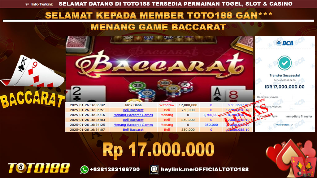 Bukti JP Kemenangan GAME BACCARAT 15 DES 24