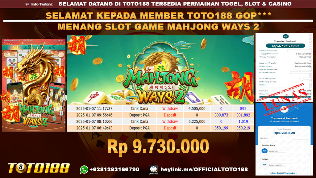 Bukti JP Kemenangan SLOT GAME MAHJONG WAYS2 07 JAN 25