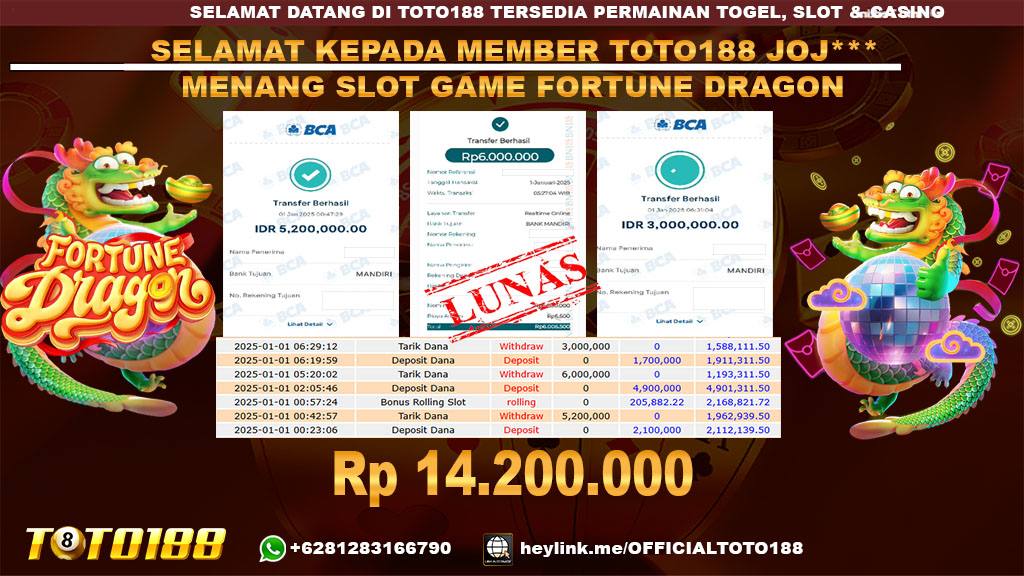 Bukti JP Kemenangan SLOT GAME FORTUNE DRAGON 01 JAN 25