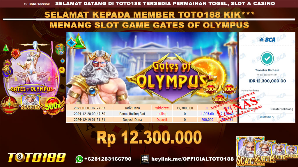 Bukti JP Kemenangan SLOT GAME GATES OF OLYMPUS 01 JAN 25