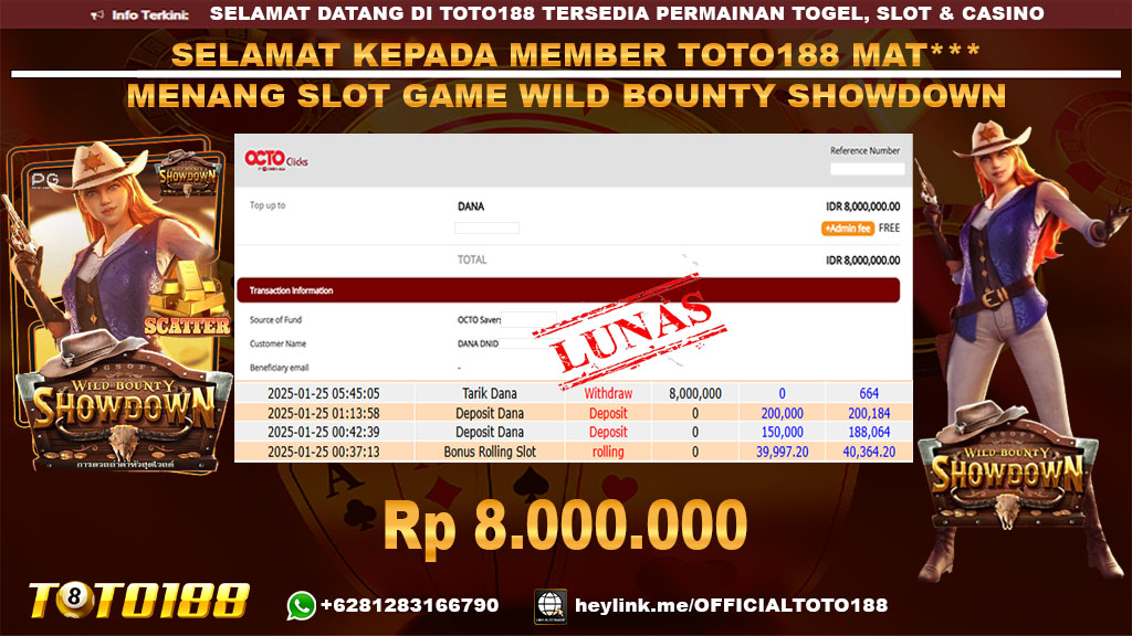 Bukti JP Kemenangan SLOT GAME WILD BOUNTY SHOWNDOWN 25 JAN 25