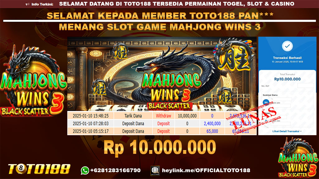 Bukti JP Kemenangan SLOT GAME MAHJONG WINS3 10 JAN 25