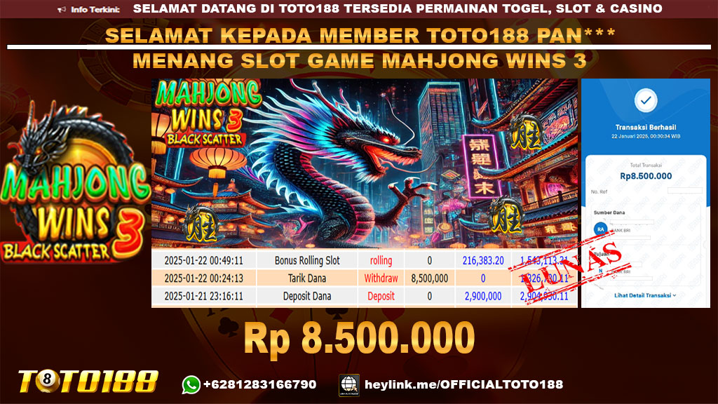 Bukti JP Kemenangan SLOT GAME MAHJONG WINS3 22 JAN 25