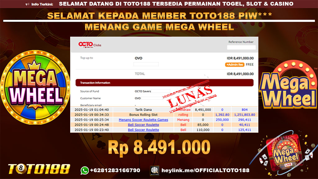 Bukti JP Kemenangan GAME MEGA WHEEL 19 JAN 25