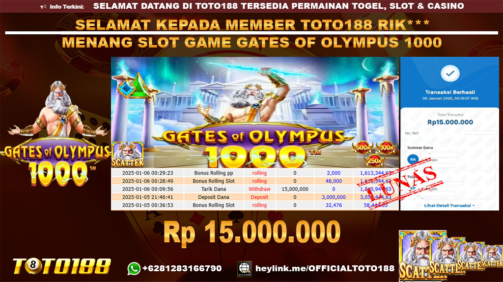 Bukti JP Kemenangan SLOT GAME GATES OF OLYMPUS 1000 06 JAN 25