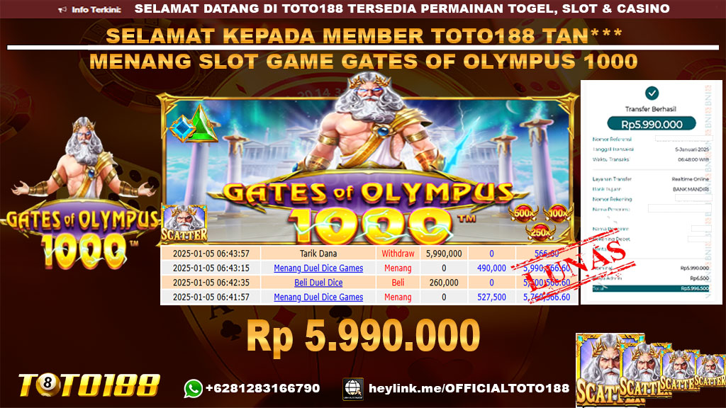 Bukti JP Kemenangan SLOT GAME GATES OF OLYMPUS 1000 05 JAN 25