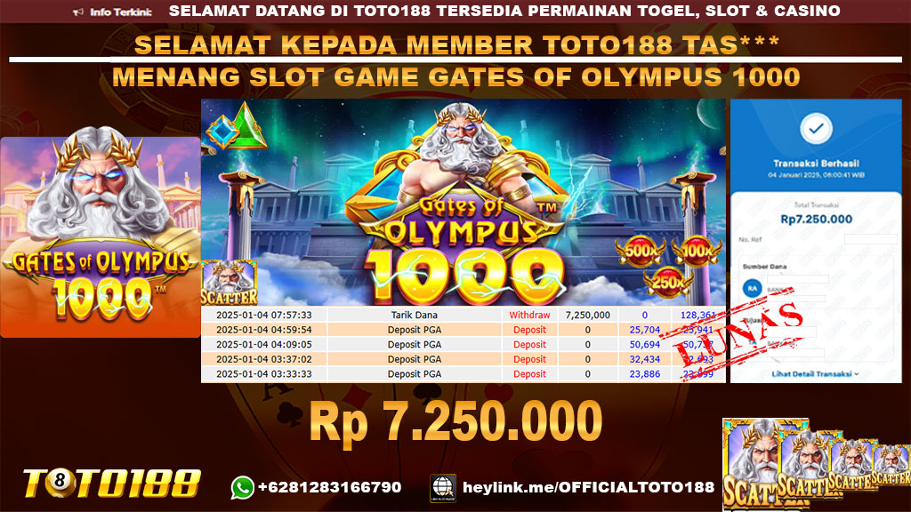 Bukti JP Kemenangan SLOT GAME GATES OF OLYMPUS 1000 04 JAN 25