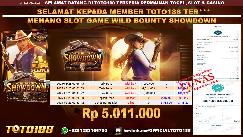 Bukti JP Kemenangan SLOT GAME WILD BOUNTY SHOWDOWN 28 MAR 25