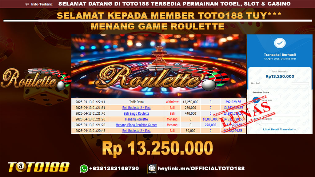 Bukti JP Kemenangan GAME ROULETTE 13 APR 25