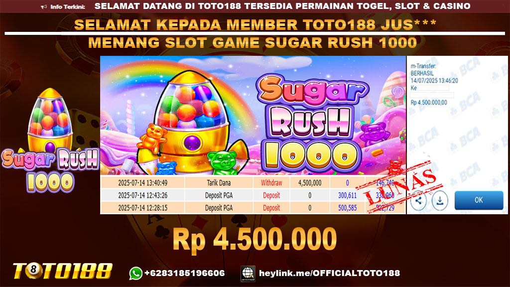 Bukti JP Kemenangan SLOT GAME SUGAR RUSH 1000 14 JUL 25