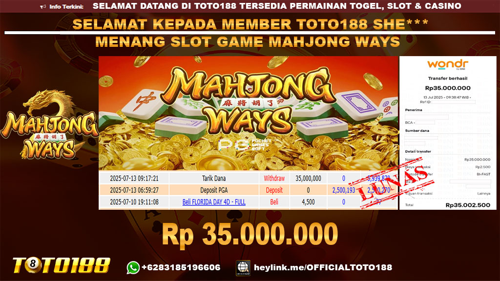 Bukti JP Kemenangan SLOT GAME MAHJONG WAYS 13 JUL 25