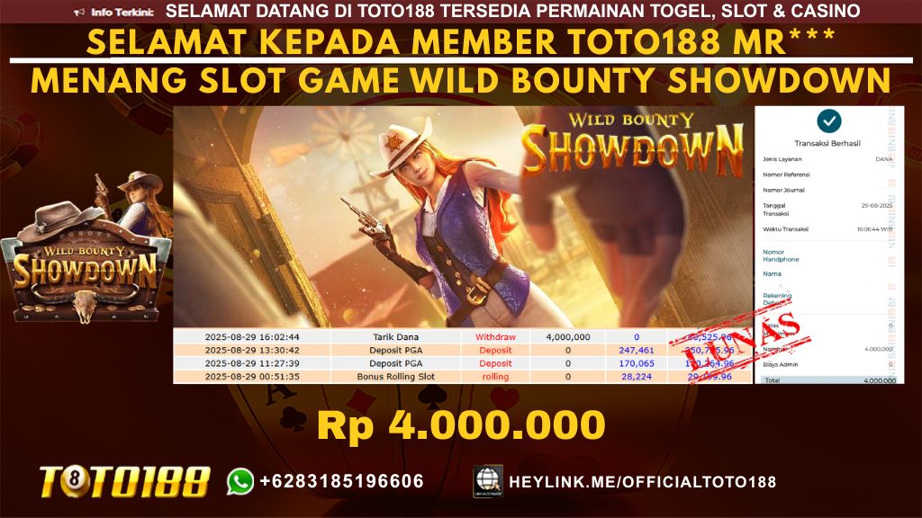 Bukti JP Kemenangan SLOT GAME WILD BOUNTY SHOWDOWN 29 AUG 25