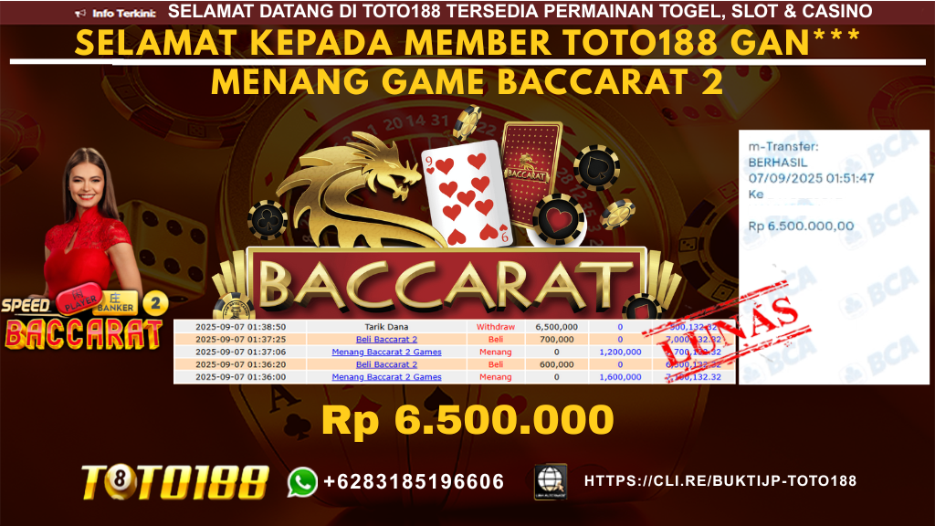 Bukti JP Kemenangan GAME BACCARAT 2 07 SEPT 25