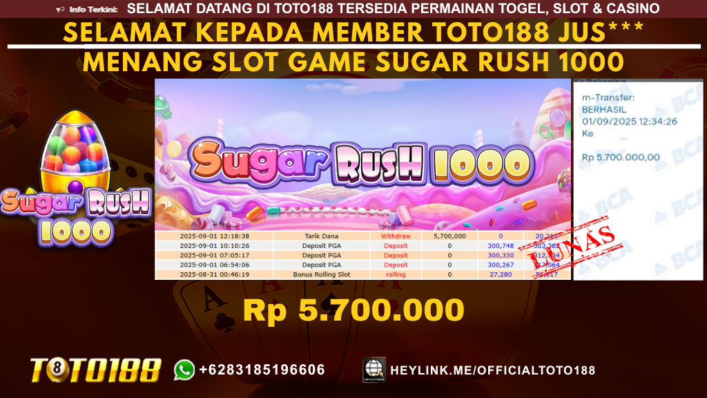 Bukti JP Kemenangan SLOT GAME SUGAR RUSH 1000 01 SEP 25